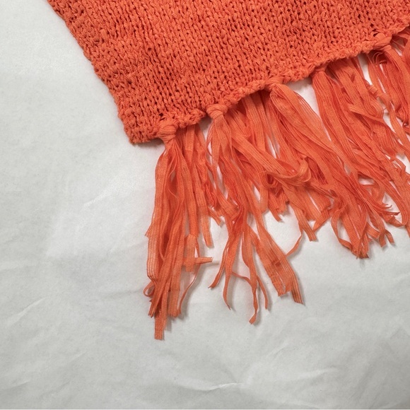 Chicos Poncho Orange Tape Yarn Knit Fringe Asymmetrical Pumpkin SZ Small Medium - Picture 8 of 15